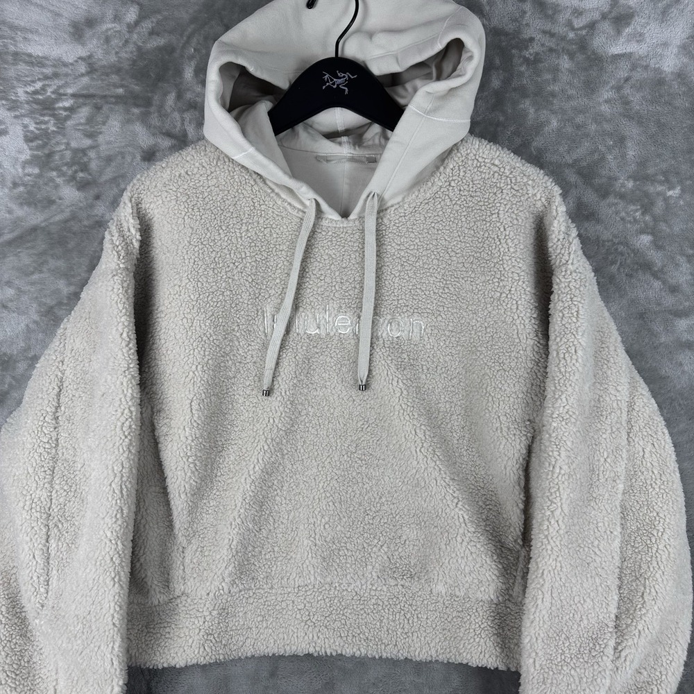 Lululemon Textured Fleece Embroidered Logo Hoodie Plush Size 8/9 Gym Yoga Bone